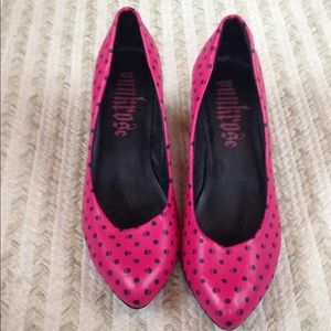 Kitten heel punk rose sz9 skull polka dot hot pink